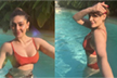 It’s almost summer for Shefali Jariwala in a chic orange swim set